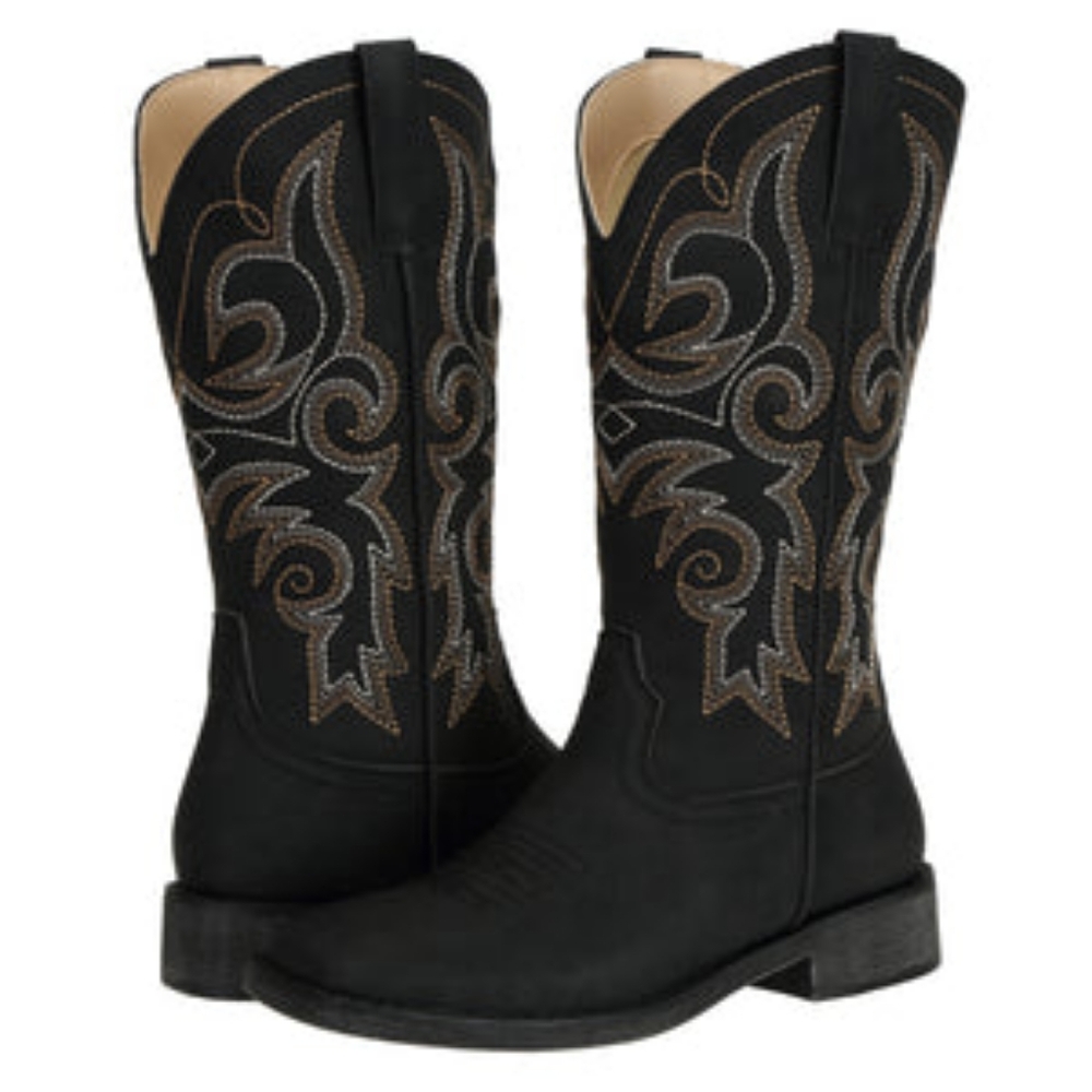 SheSole Women's Square Toe Cowboy Boots Black SZ 42